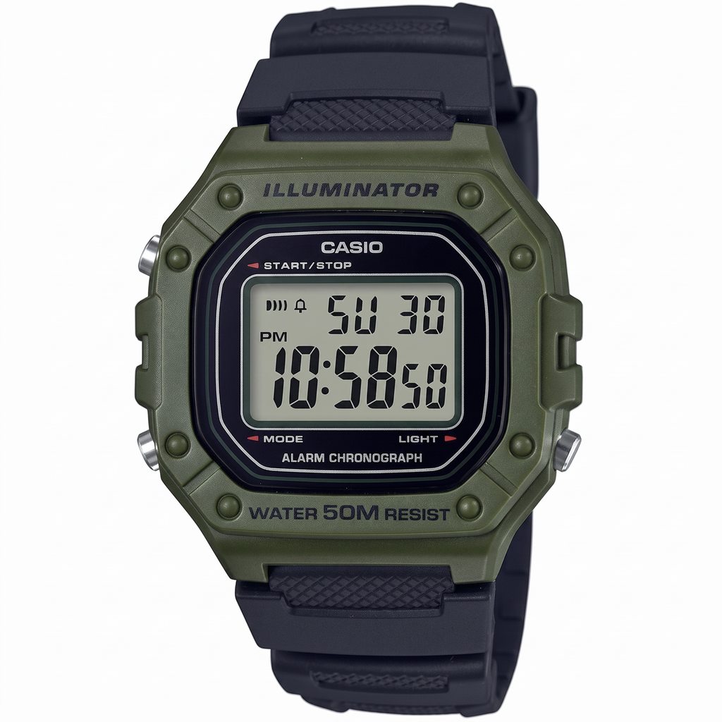 Reloj Casio W-218H-3AV Digital Verde y Negro 50M – Caballero