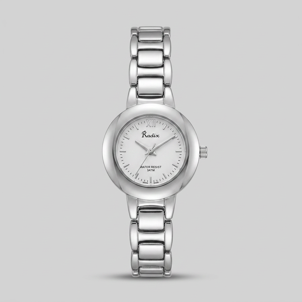 Reloj Analógico Plateado Esfera Blanca 3ATM – Dama