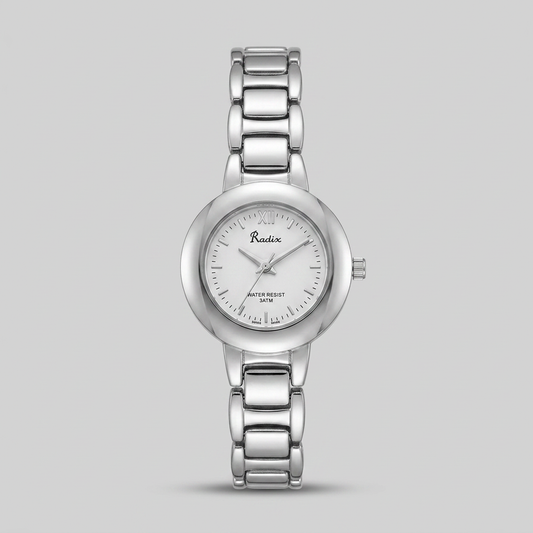 Reloj Analógico Plateado Esfera Blanca 3ATM – Dama