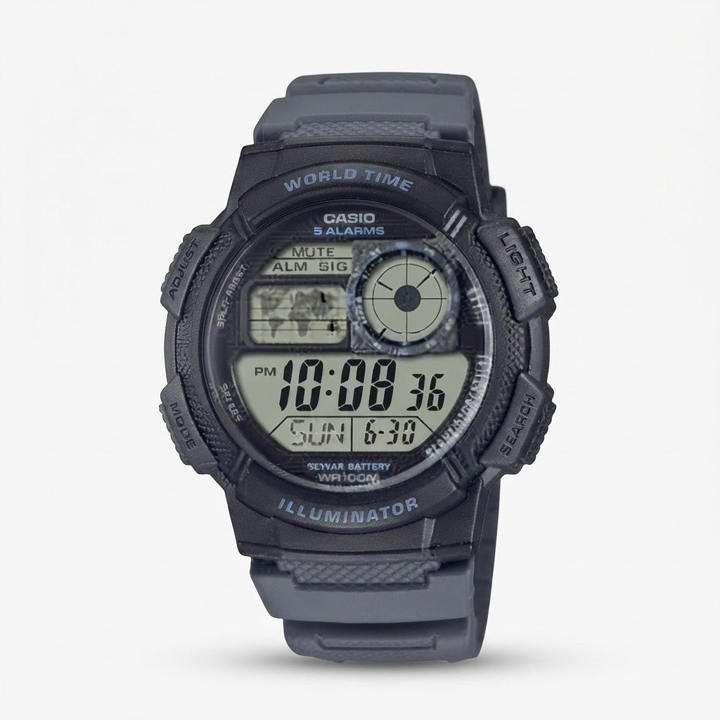 Reloj Casio AE-1000W-8AV Digital Negro y Gris Hora Mundial 100M – Caballero