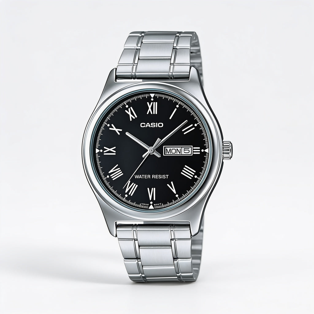 Reloj Casio MTP-V006D-1B Analógico Plateado Esfera Negra – Caballero