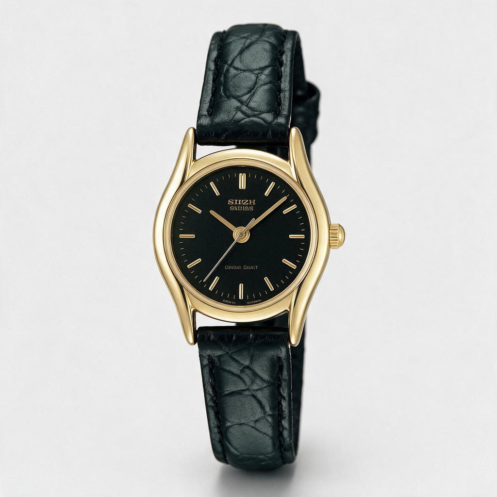 Reloj Casio LTP-1094Q-1A Analógico Dorado Esfera Negra con Correa de Cuero – Dama