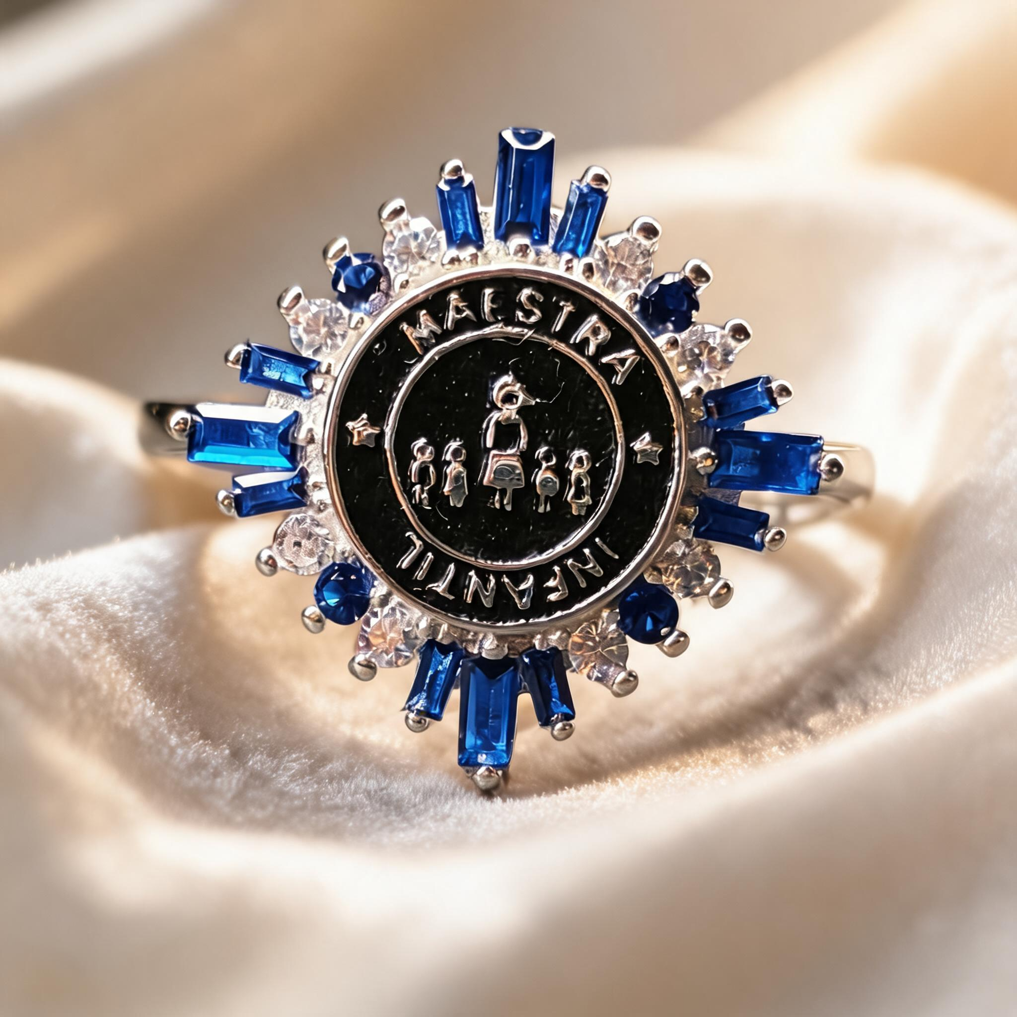 Anillo Maestra Infantil Medalla Rayos 08