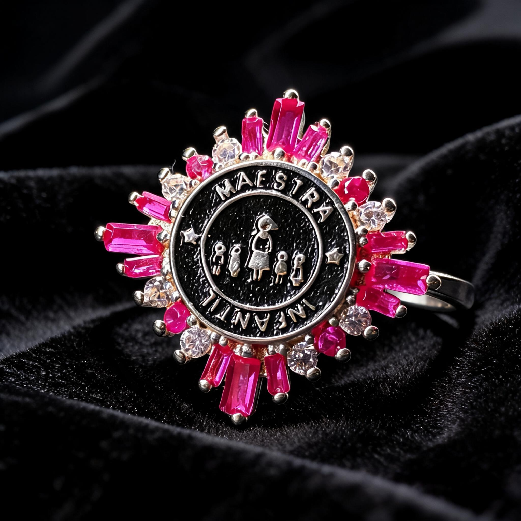 Anillo Maestra Infantil Medalla Rayos 08