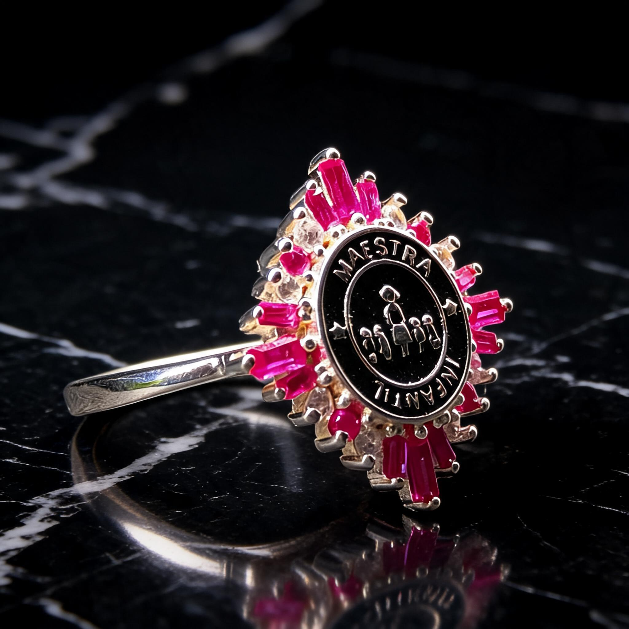 Anillo Maestra Infantil Medalla Rayos 08