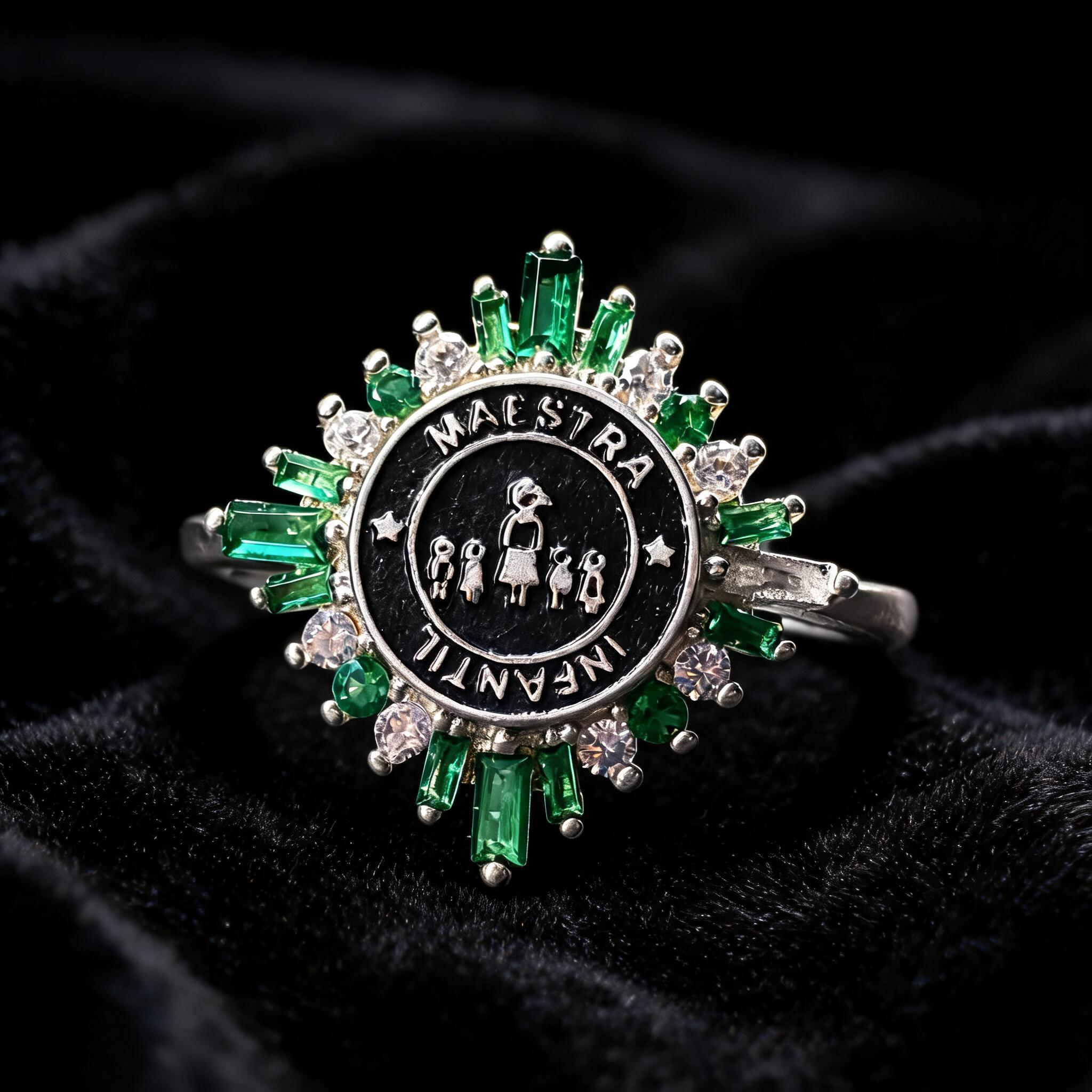 Anillo Maestra Infantil Medalla Rayos 08