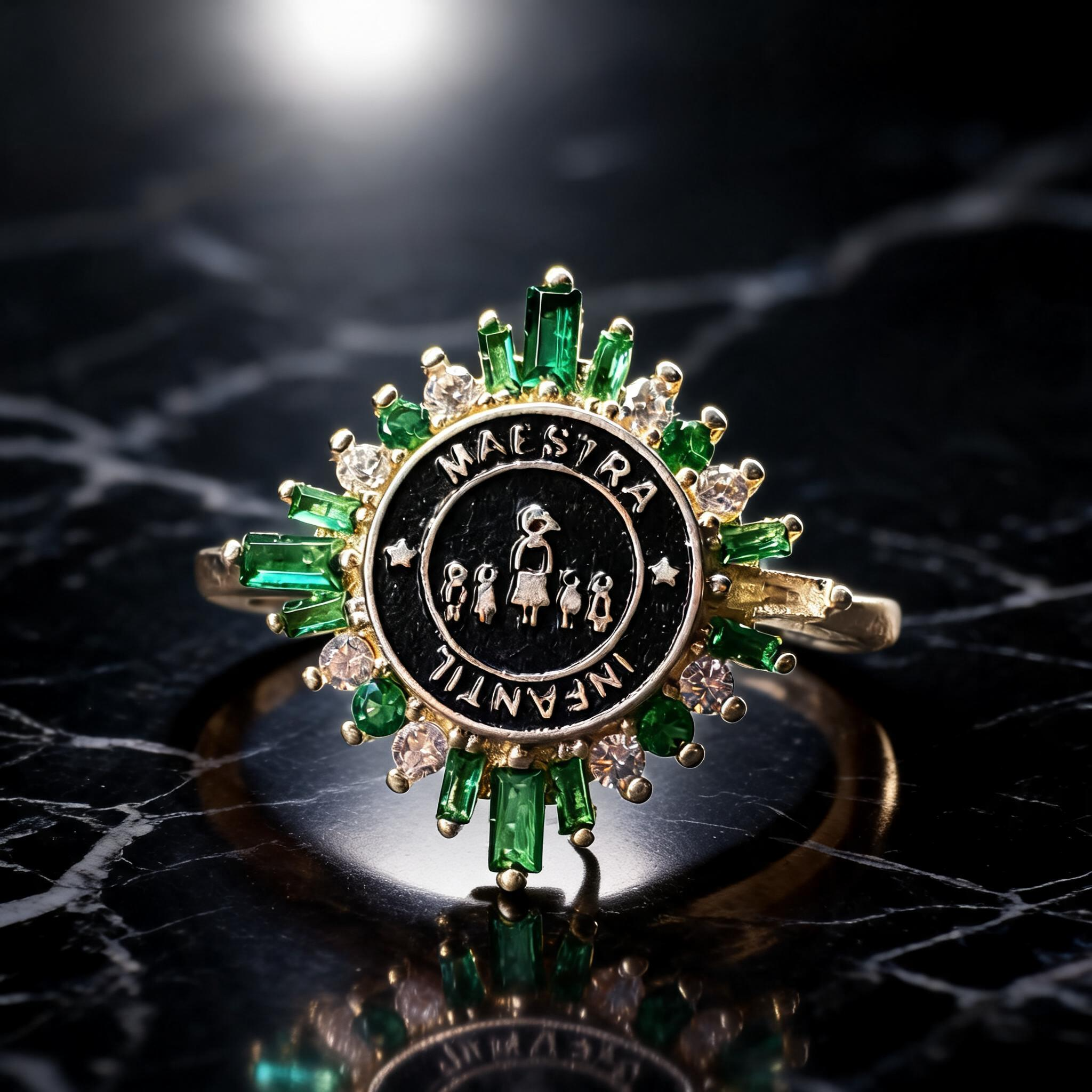 Anillo Maestra Infantil Medalla Rayos 08