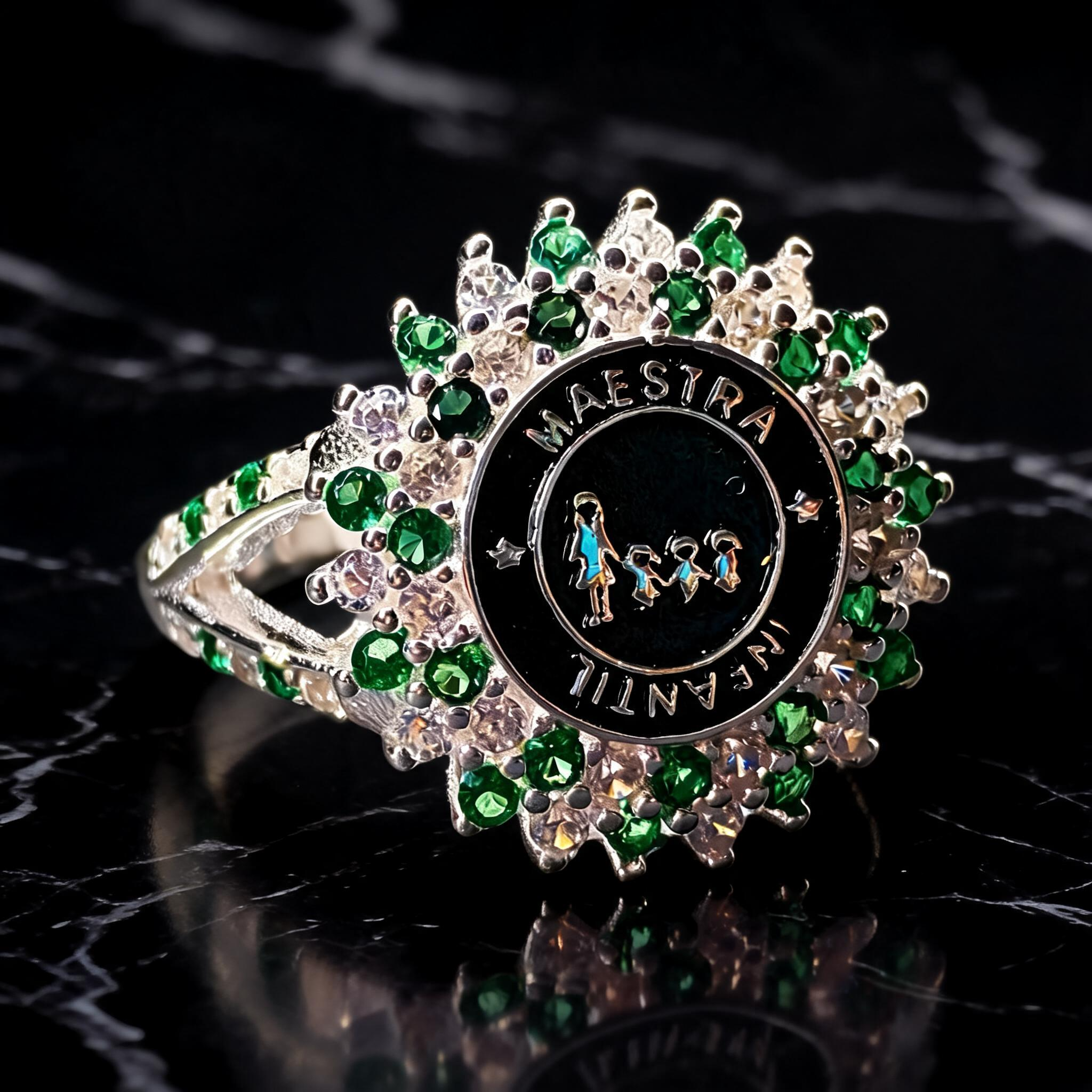 Anillo Maestra Infantil Medalla Double Halo 09