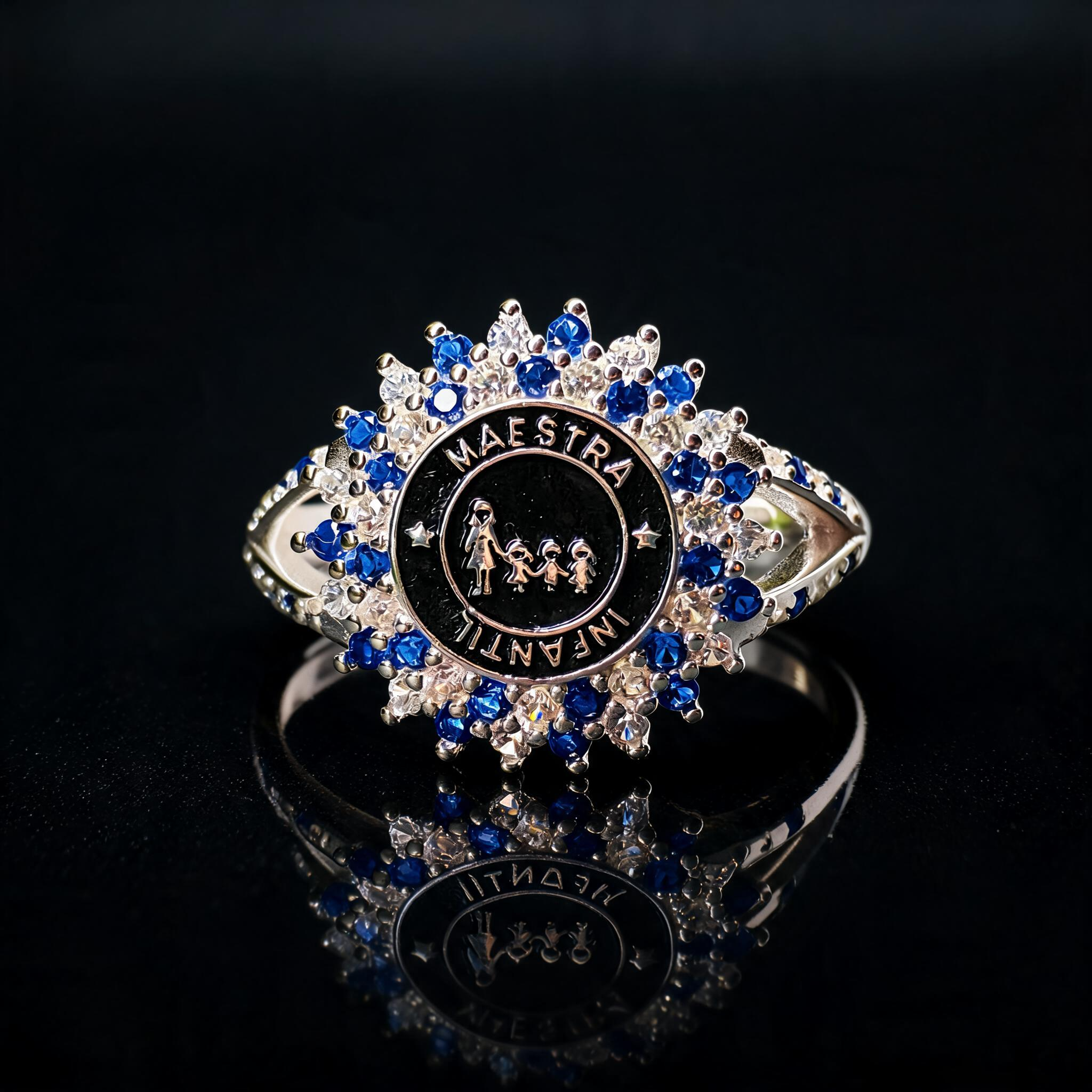Anillo Maestra Infantil Medalla Double Halo 09