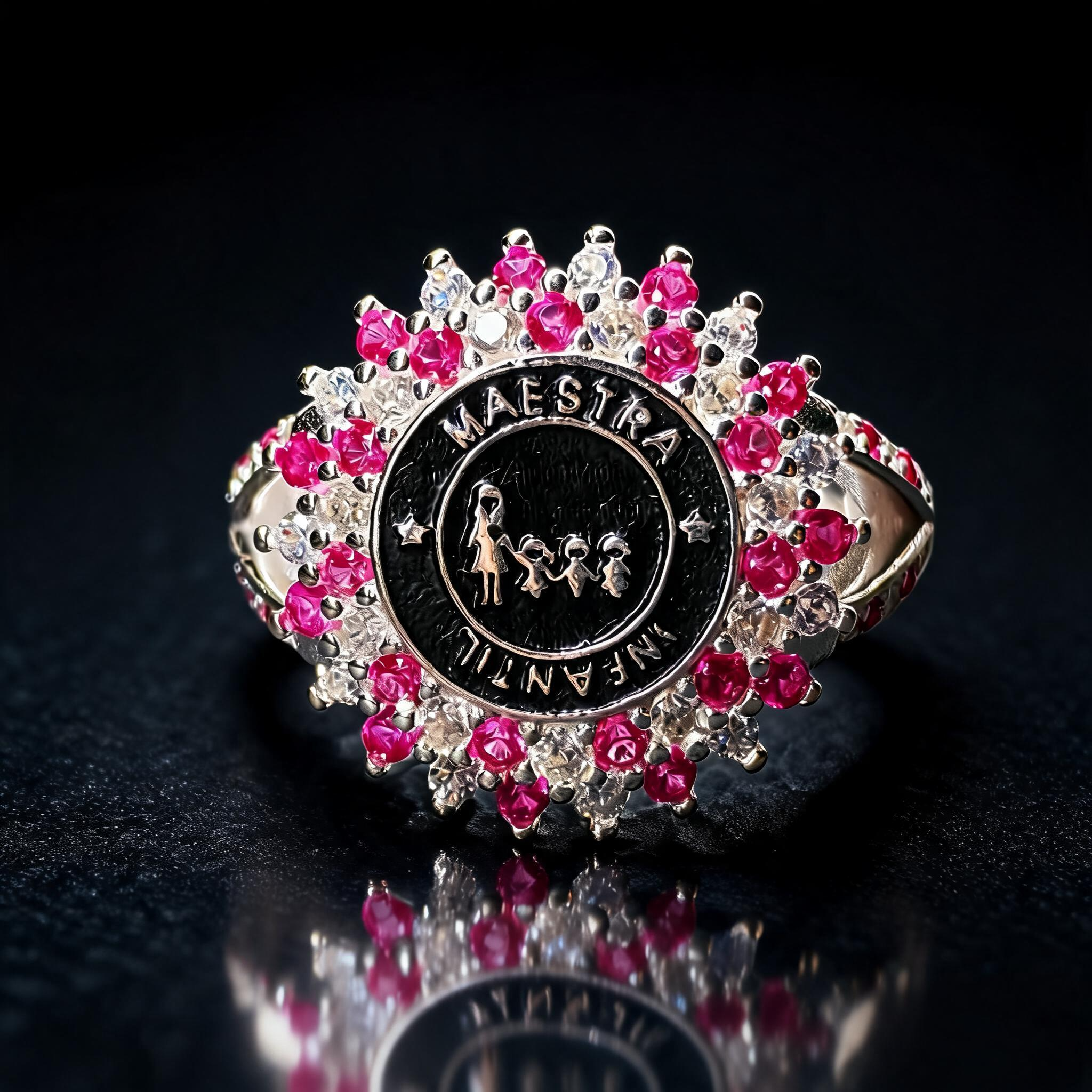 Anillo Maestra Infantil Medalla Double Halo 09
