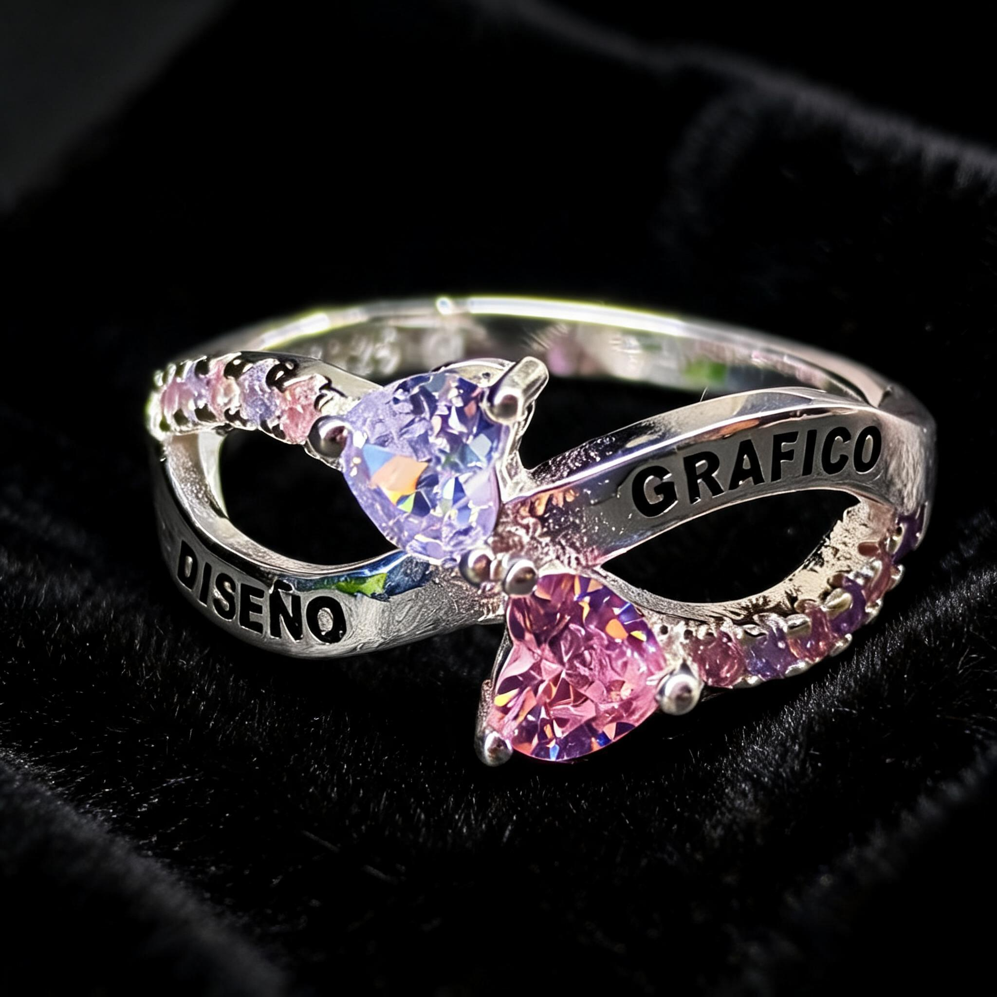 Anillo Diseño Gráfico Modelo 001 - Infinito Corazones Bicolor
