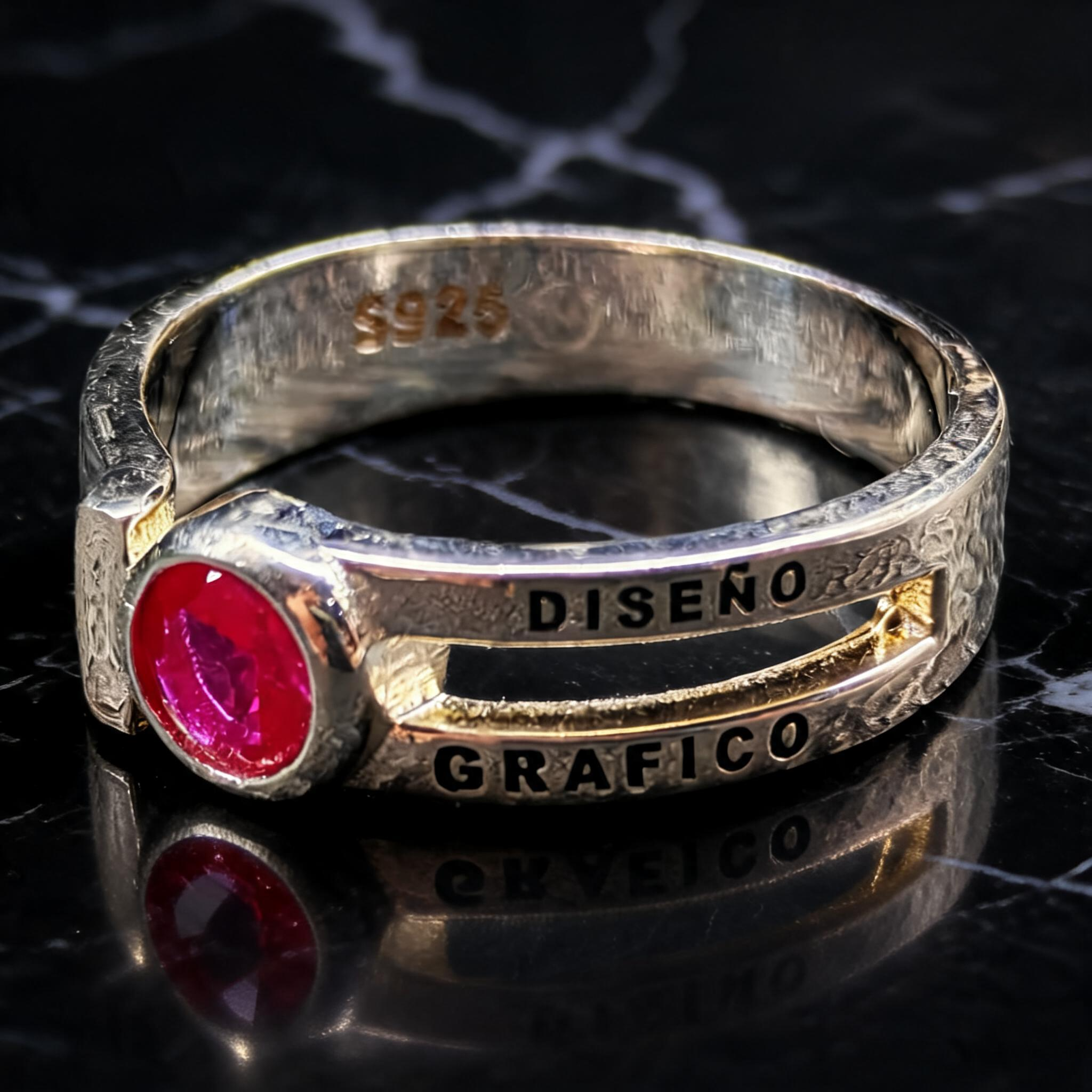 Anillo Diseño Gráfico Modelo 003 - Piedra Redonda Clásica
