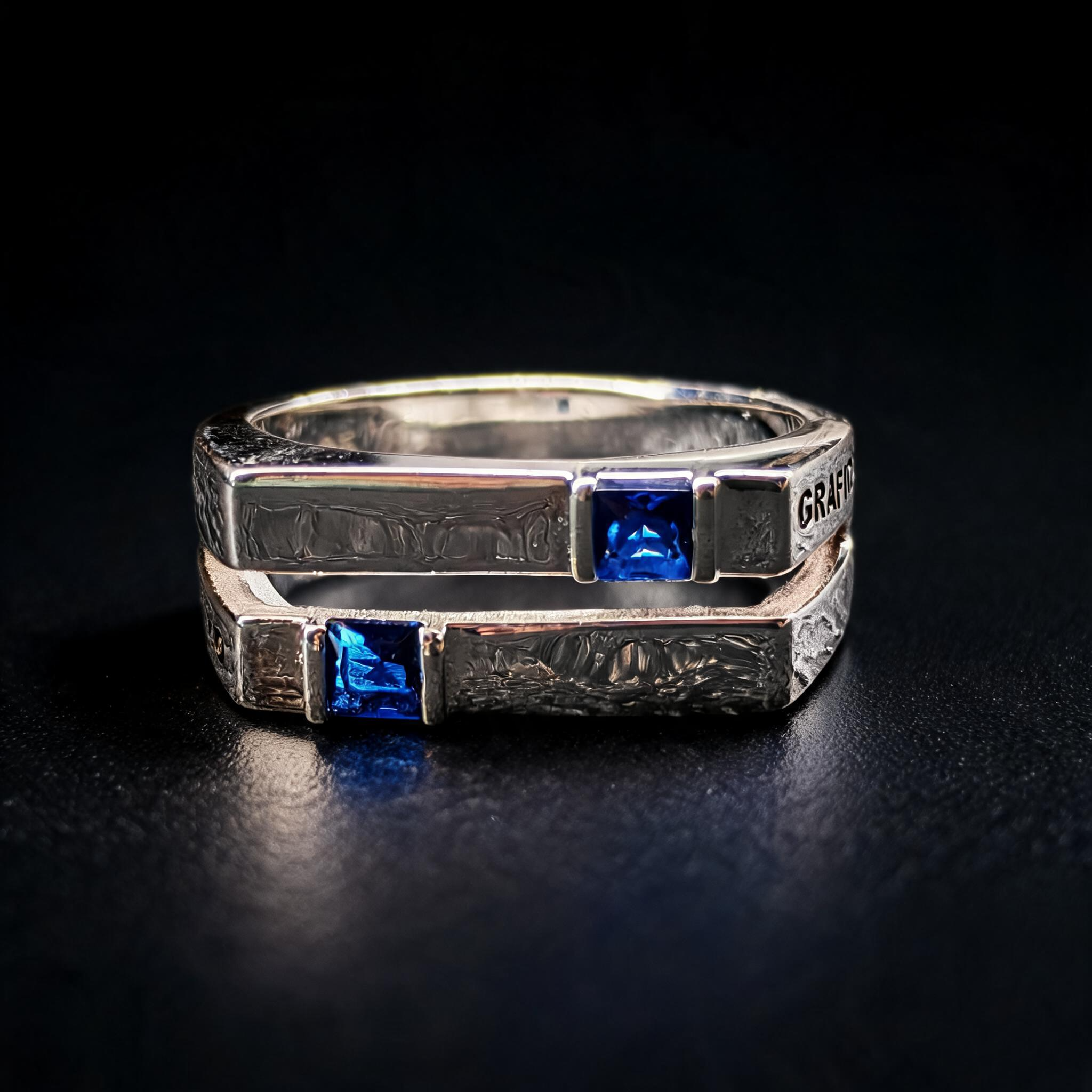 Anillo Diseño Gráfico Modelo 002 - Aro Abierto Rectangular Bicolor