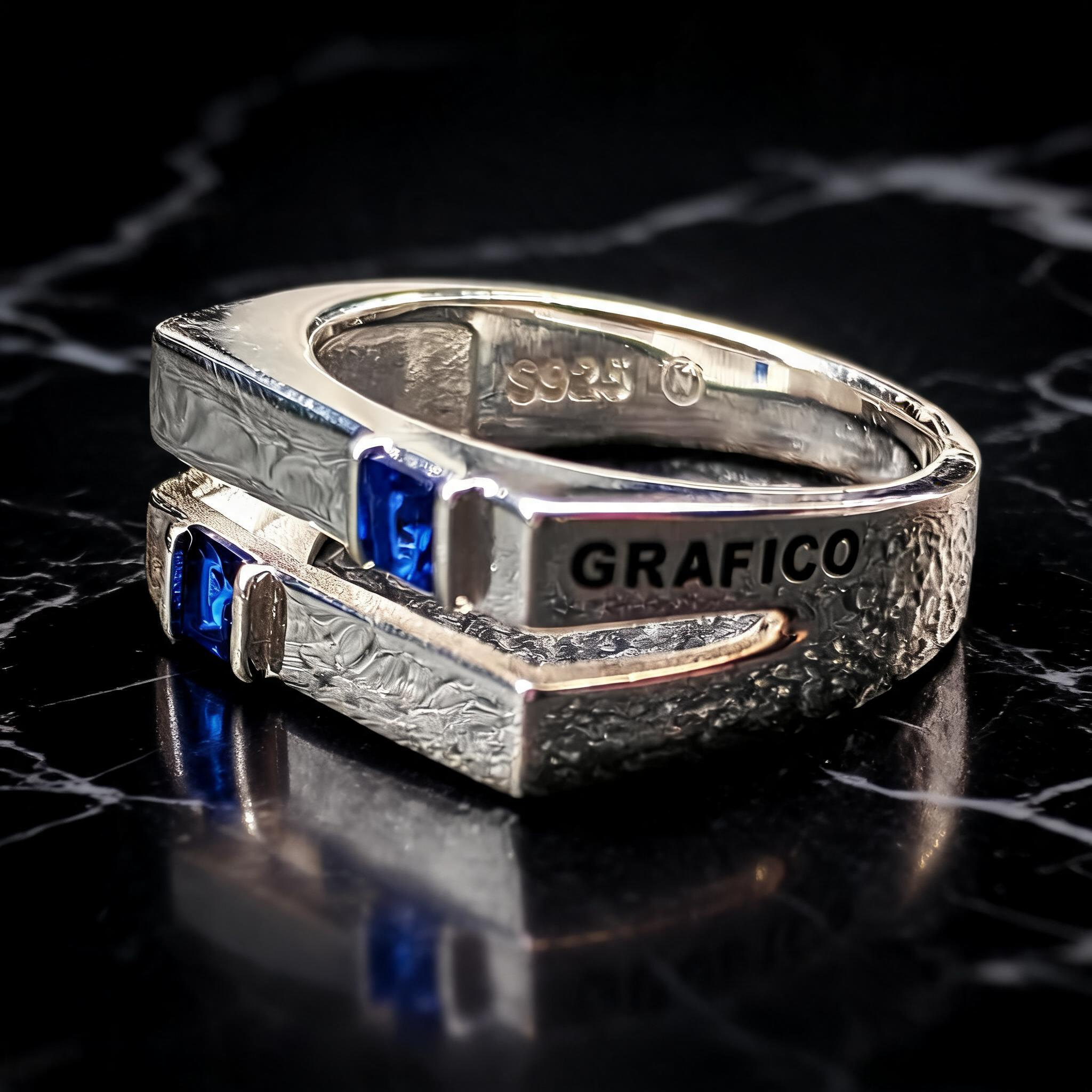 Anillo Diseño Gráfico Modelo 002 - Aro Abierto Rectangular Bicolor