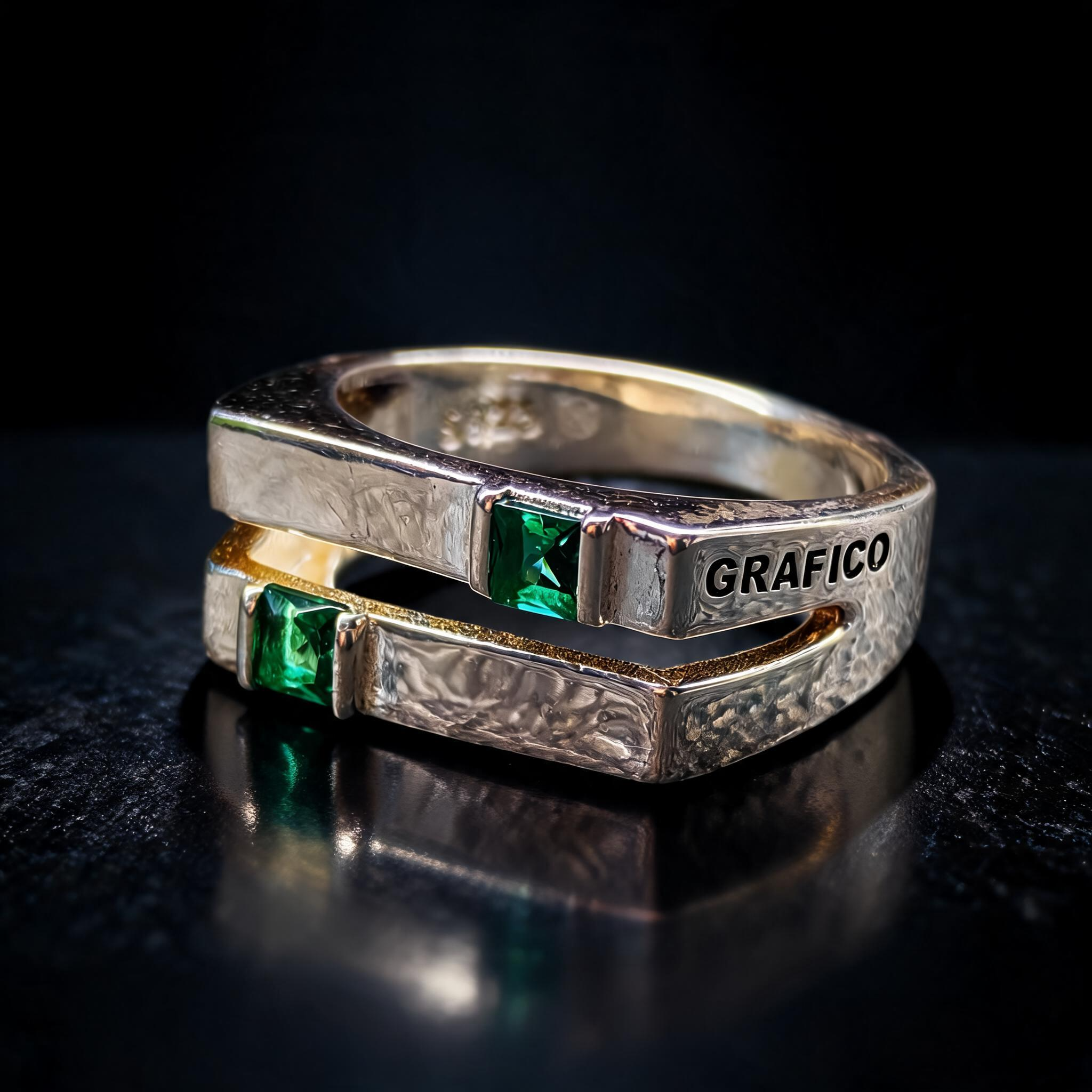 Anillo Diseño Gráfico Modelo 002 - Aro Abierto Rectangular Bicolor