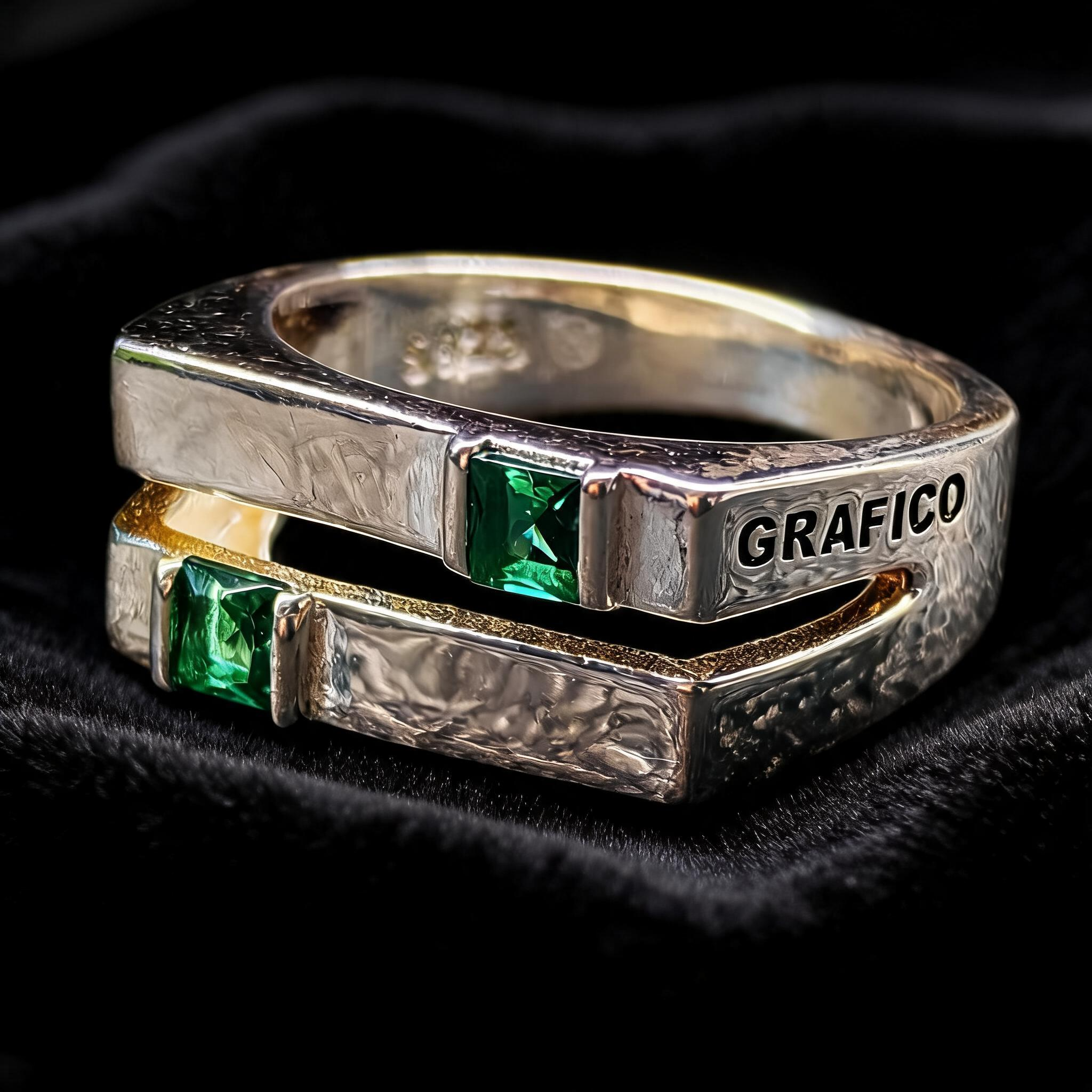 Anillo Diseño Gráfico Modelo 002 - Aro Abierto Rectangular Bicolor