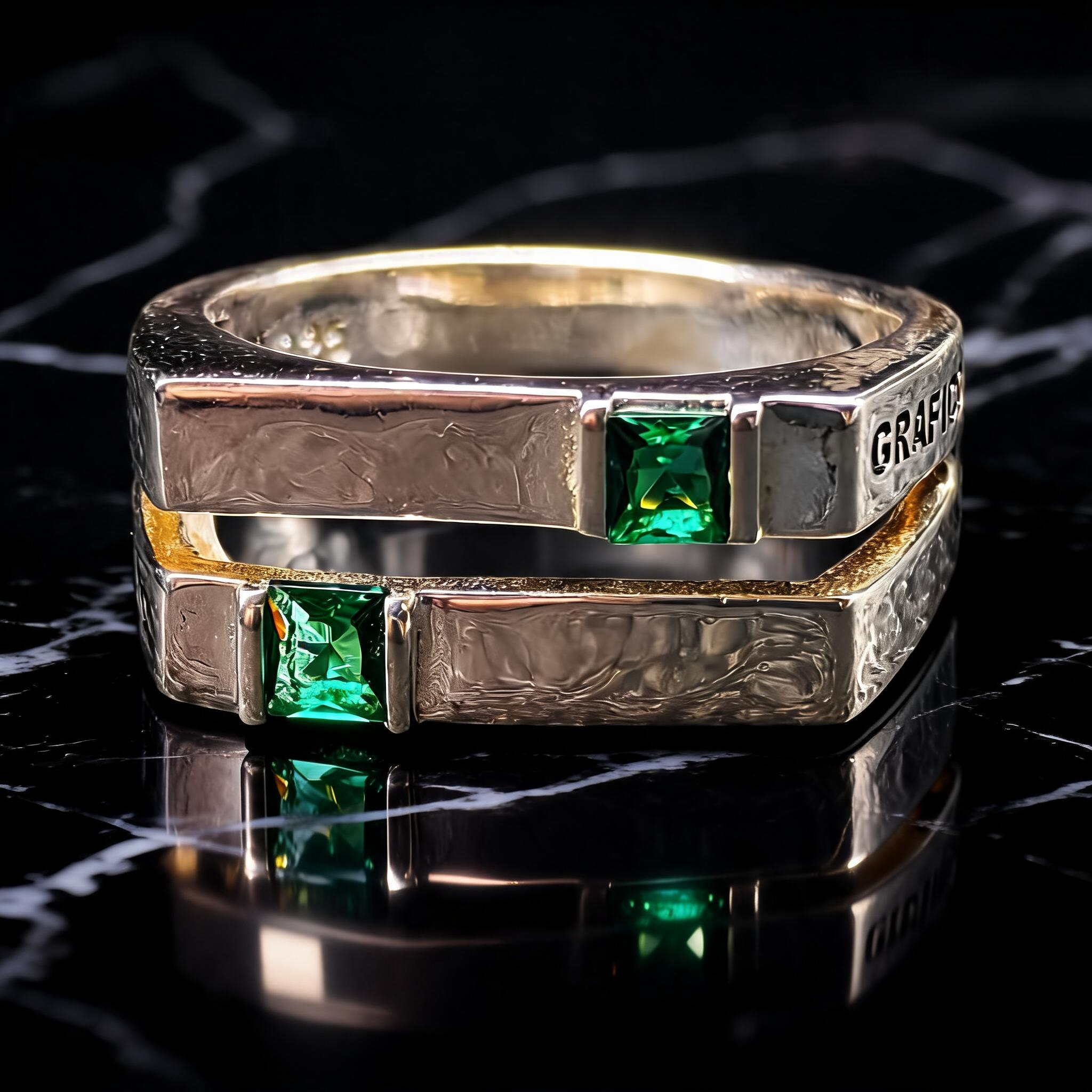 Anillo Diseño Gráfico Modelo 002 - Aro Abierto Rectangular Bicolor