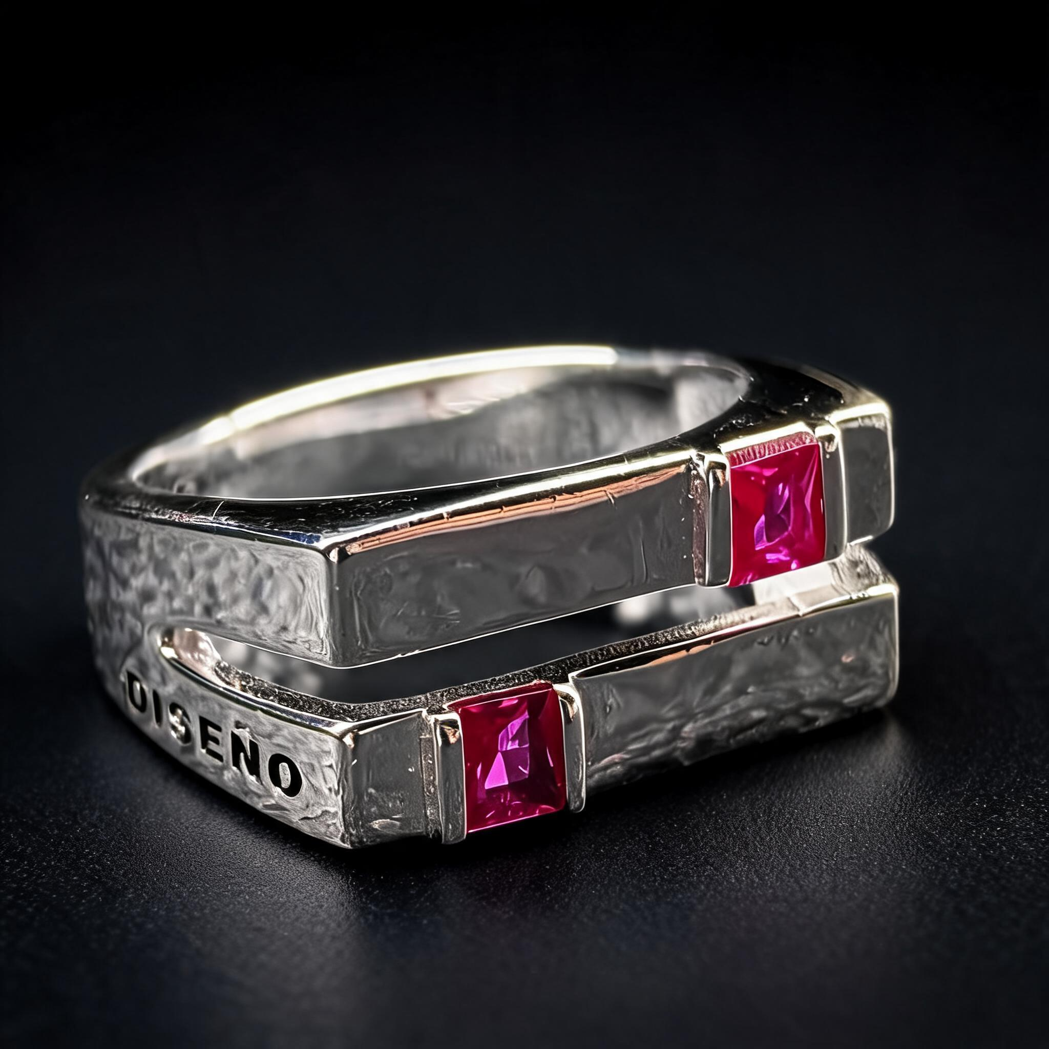 Anillo Diseño Gráfico Modelo 002 - Aro Abierto Rectangular Bicolor