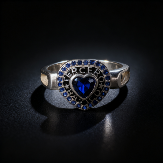 Anillo corazon '3ro Basico' con piedra azul BS01