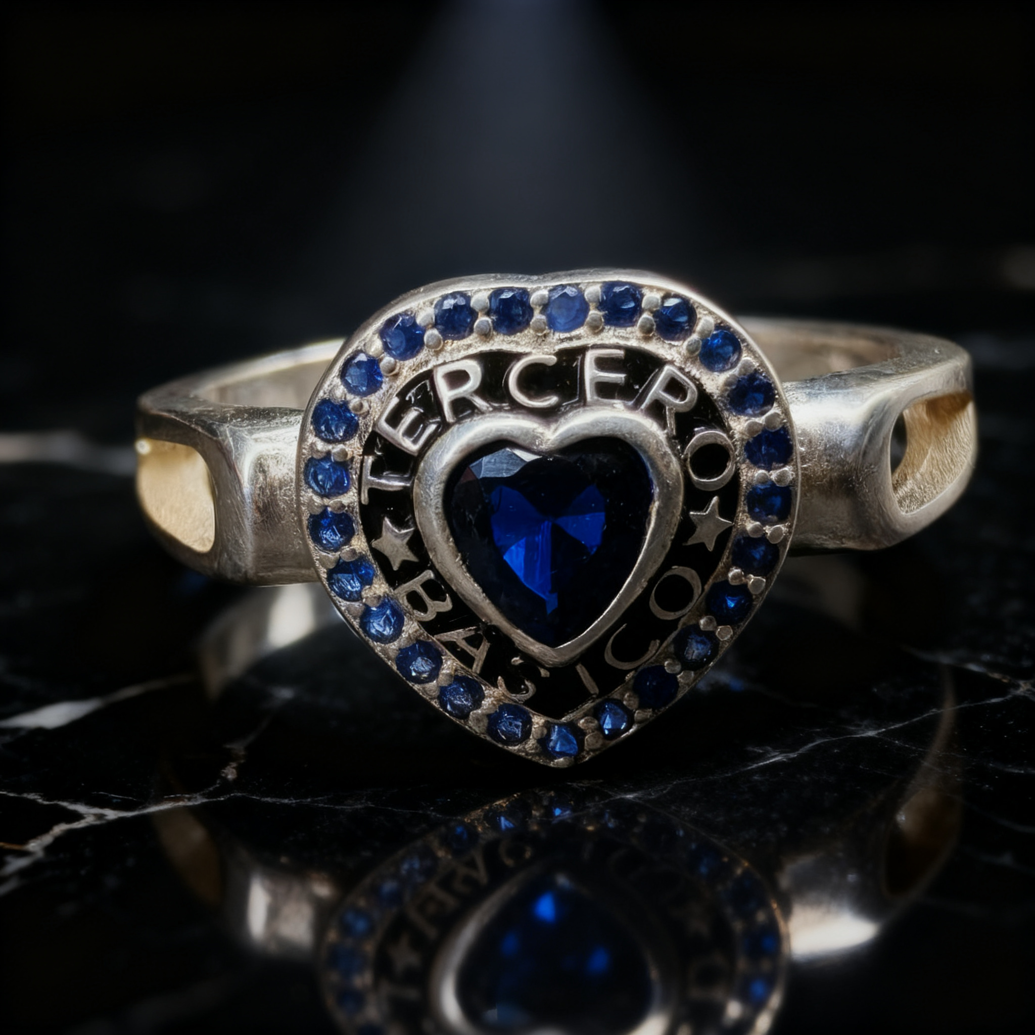 GR-3B-01 - Anillo corazon '3ro Basico' con piedra azul