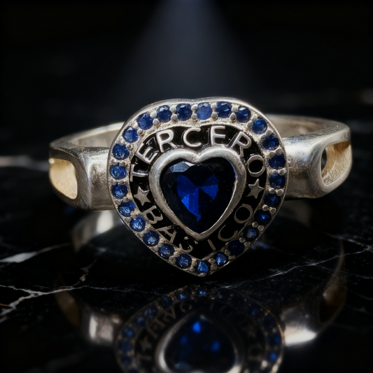 Anillo corazon '3ro Basico' con piedra azul BS01